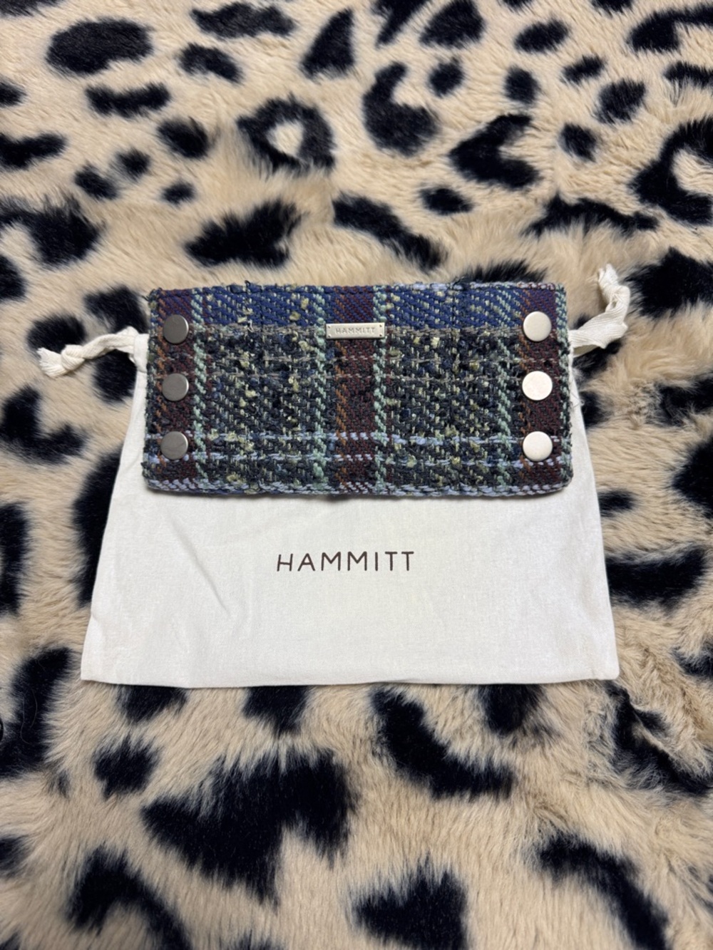 Hammitt Plaid Tweed Snap Wallet in Blue, Green and Brown